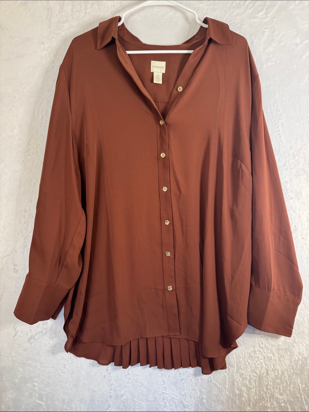 Chico's 4 XXL Brown Button-Front Pleated Back Shirt